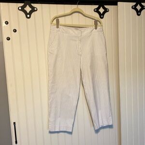 Talbots classic cropped white pants with fine navy stripe. EUC! Clean. Size 16